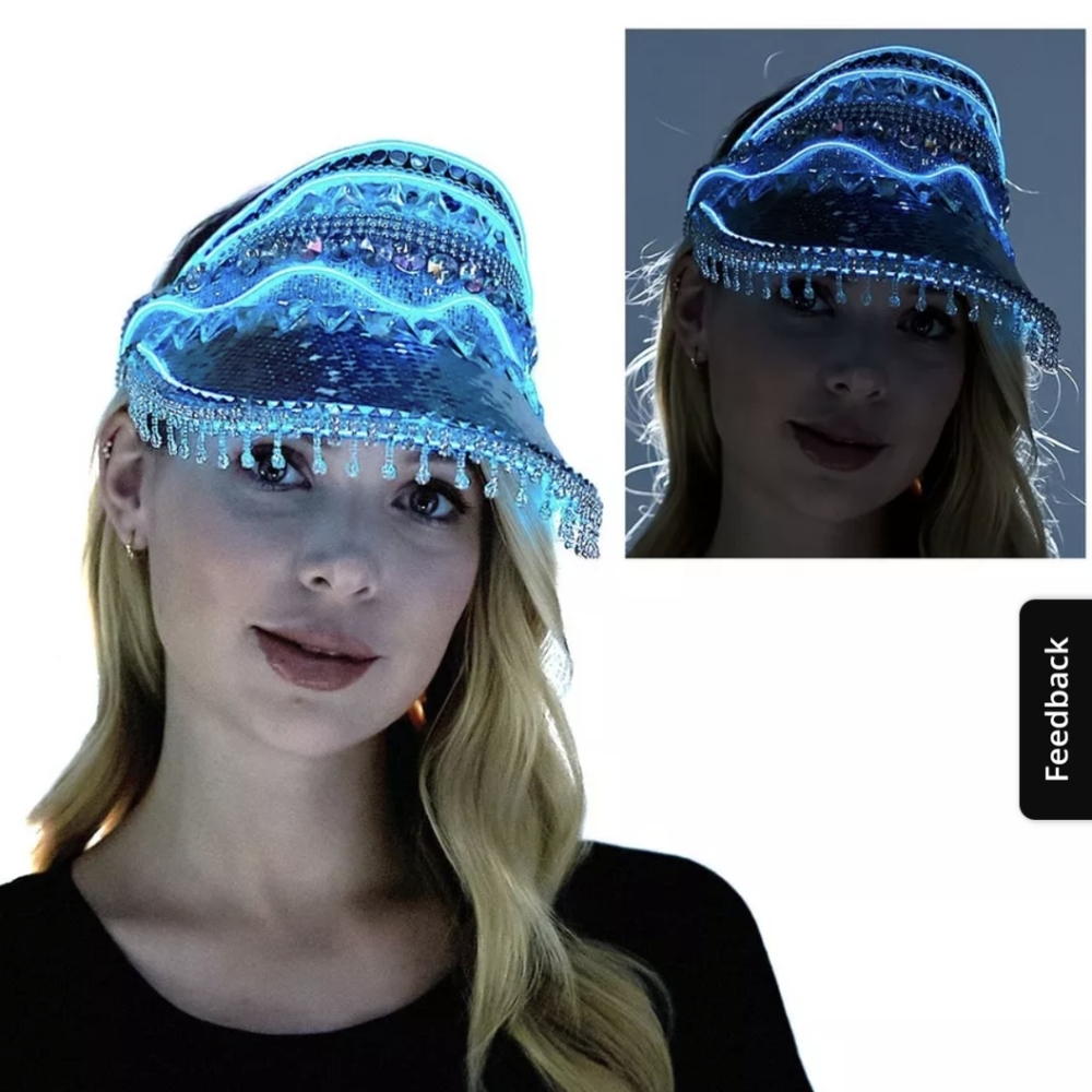 Light up silver sequin visor NWT
